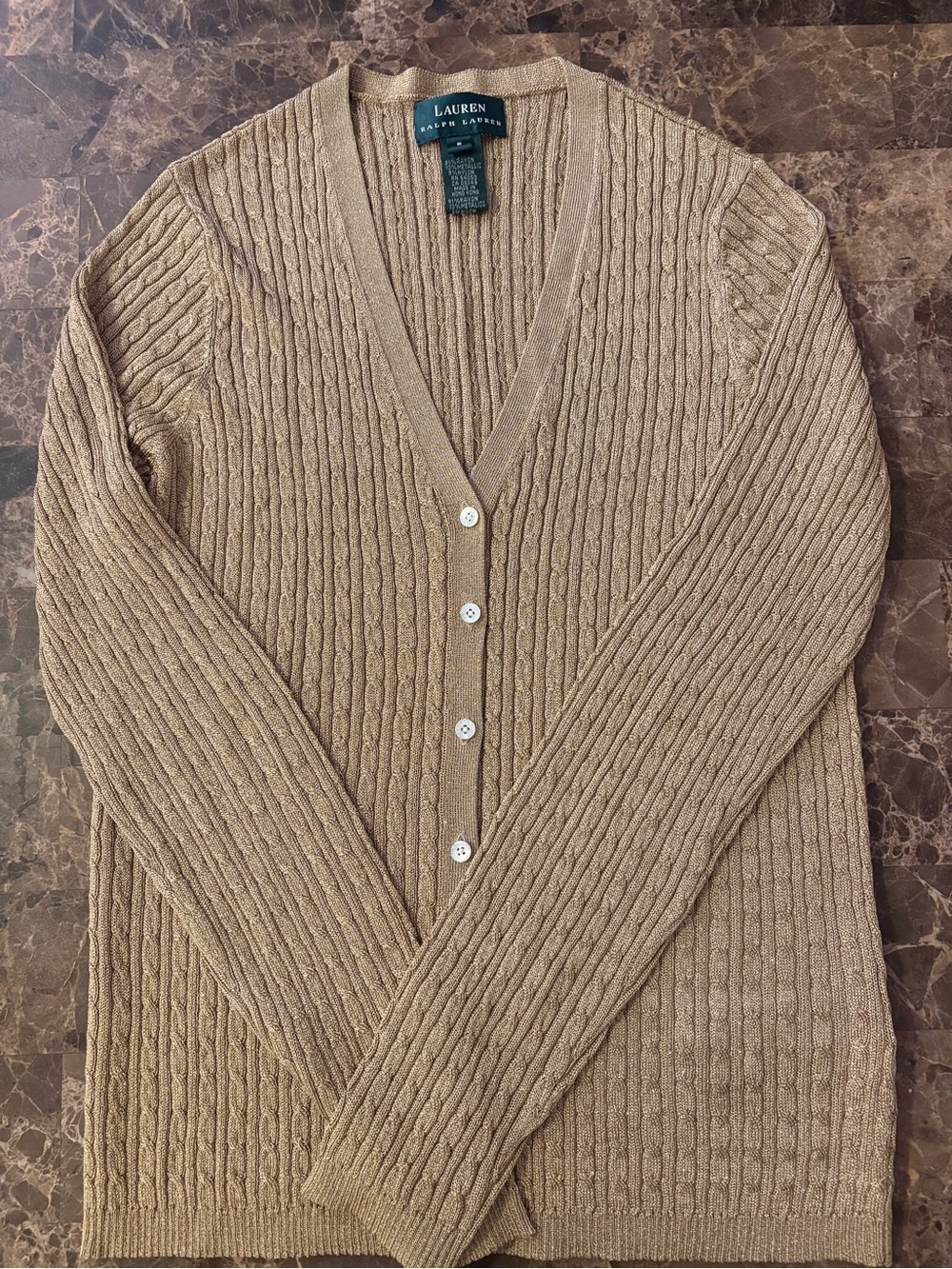 Ralph Lauren Cable-Knit V-Neck Cardigan - Camel